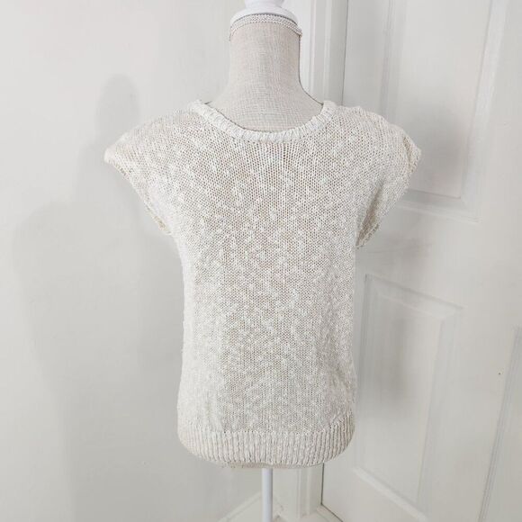 Vintage Sweater Womens L Cream Floral Crochet Open Knit 80s Skating Rink Prop - Picture 5 of 14